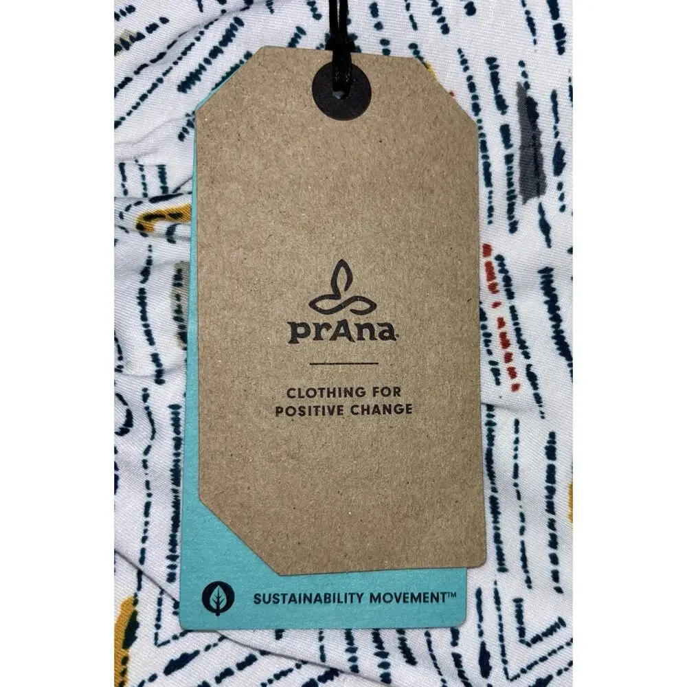 NEW PrAna Skypath‎ Dress XL White w/Multicolor Pattern Knit Sleeveless Shelf Bra